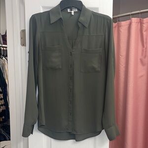 Express Olive Green Long-Sleeve Button-Down Shirt